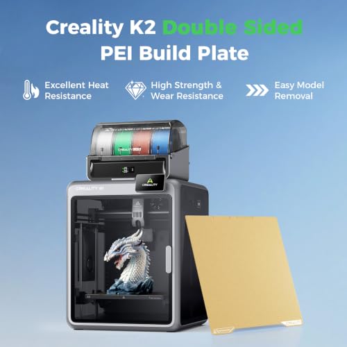 Creality K2 Build Plate, 270x293mm Textured PEI Sheet Magnetic Flexible Removable Spring Steel Printing Plate 3D Printer Bed Plate, K2 Combo PEI Gold Double Sided Frosted Build Plate for 3D Printer - color: PEI Frosted Gold, size: K2
