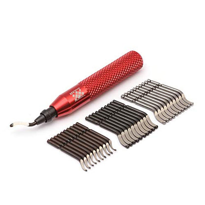 AFA Tooling Deburring Tool, 31 HSS Blades, Red CNC Anodized Aluminum Handle - size: Tool + 30blades