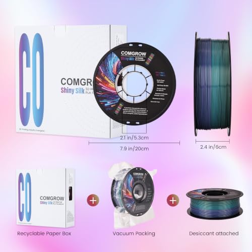 Comgrow Rainbow Colors Silk PLA 3D Printer Filament, PLA Filament 1.75mm, Dimensional Accuracy +/- 0.02 mm, 1KG Spool, Coextrusion 3D Filament with Shiny Silk Rainbow Red - color: Rainbow Red