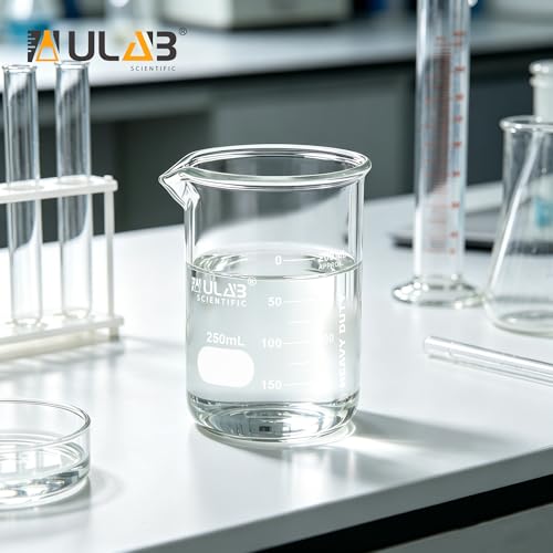 ULAB Scientific Glass Beakers, Vol. 250ml, 3.3 Borosilicate Griffin Low Form with Printed Graduation, Pack of 5, UBG1033 - style: 5pcs of Vol.250ml, Low form