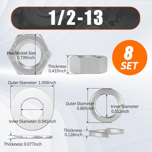 #1/2-13 Nuts and Washers Assortment Kit, Hex Nut Spring Washer Flat Washer - color: steel gray, size: SAE 1/2-13