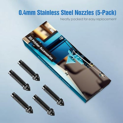 Nozzles for Elegoo Centauri Carbon (5-Pack) 0.4mm Hardened Steel Nozzle Kit Wear-Resistant & High-Temperature, 3D Printer Extruder Hotend Accessories - color: 5 Nozzles