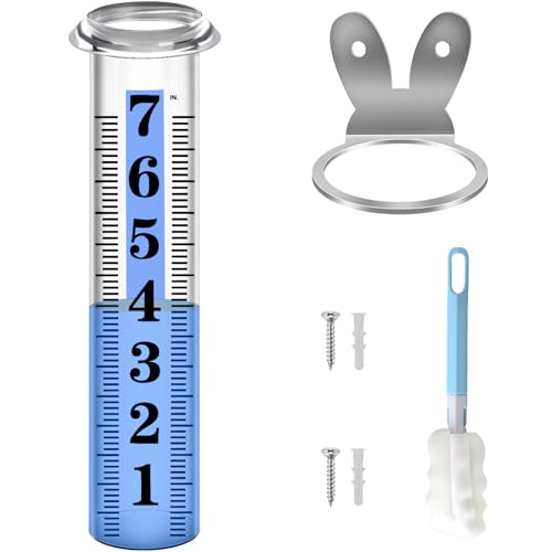 Accurate Rain Gauge Outdoor,7" Rain Gauges Outdoors Best Rated with Stainless Steel Rack Holder, Thickened Plastic Large Precise rain Measure Guage for Yard Fence Garden Lawn Farm - color: Large Font Rain Gauge