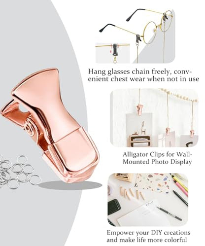35 Pack Mini Metal Alligator Clips for Crafts Non-Slip Silicone-Coated Retro DIY Badge Small Clips (Glossy Rose Gold) - color: Glossy Rose Gold