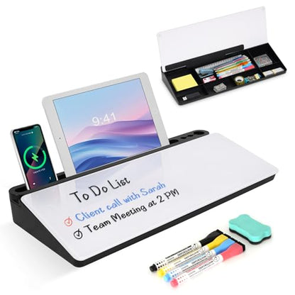Desktop Glass Whiteboard with Storage, Desk Dry Erase White Board Stand - color: Organizer-black White