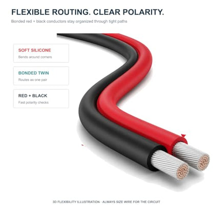 TUOFENG 18 AWG Silicone Wire, 66 ft Red Black 2-Conductor Tinned Copper - size: 18 AWG 2 Parallel Wire 66ft