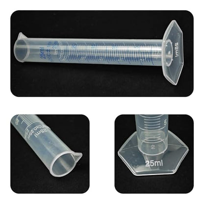 3PCS 25ml Measuring Cylinder, Plastic Transparent Graduated Cylinder, Science Test Tube Flask, 2-Sided Bule Measuring Lines Graduated Cylinder Beaker - size: 25ml