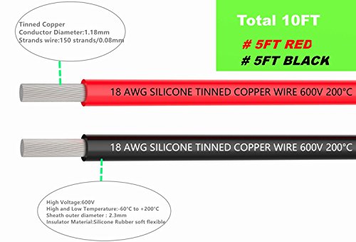 TUOFENG 18 AWG Silicone Wire Kit - 10ft - size: 18 AWG Silicone Wire 2 Colors 5ft Each