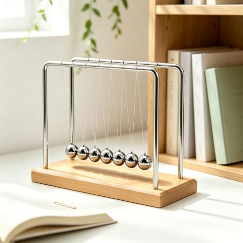Newtons Cradle Balance Pendulum Balls, Swinging Kinetic Balls with Beech Base, Science Physics Educational Learning Tool, Office Home Creative Decoration, Stress Relief Fidget Desk Toy (Large) - size: Beech Base Large - 7 Balls