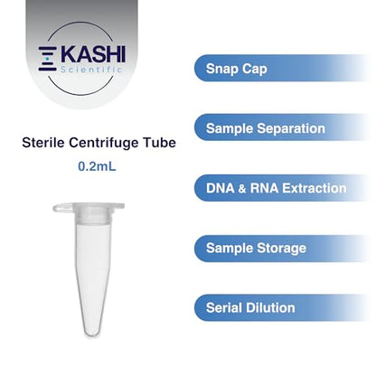 Kashi Scientific 0.2mL Clear Snap Cap PCR Tube with Graduation, Lab Grade Polypropylene Plastic [0.2mL, 1000] - size: 0.2mL