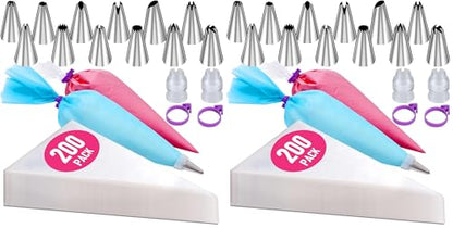 200Pcs Piping Bags and Tips Set, 12 Inch Pastry Bags, Cakes Decorating Kit Supplies, Icing Bags Disposable with 1 Reusable Piping Bags, 12 Frosting Tips, 2 Couplers, 2 Bag Ties (Pack of 2) - size: 12 Inch with Tips（200Pcs） (Pack of 2)