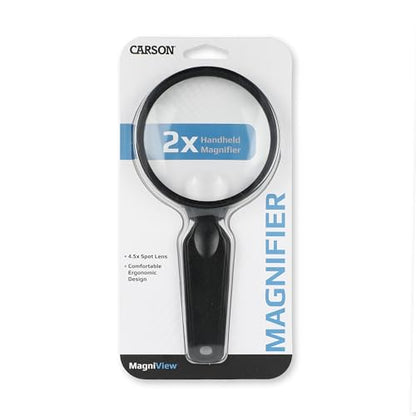 Carson MagniView 2X Power Compact and Lightweight Hand-Held Magnifier with 4.5X Spot Lens for Reading, Hobby, Crafts, Inspection and Low Vision Tasks (DS-36) - size: 2x