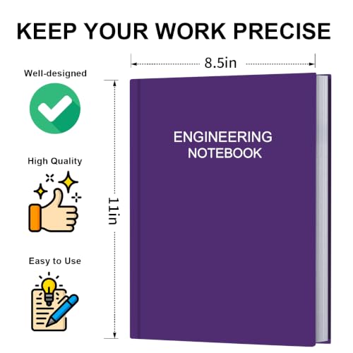Engineering Notebook/Engineer Graph Paper Notebook - (.25" Grid Format), Lab Notebook Quad Ruled Book with Grid Pages: Table of Contents for Chemistry, Physics, Biology, 8" x 10", Purple - color: Purple