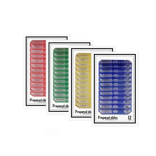 48PCS Prepared Microscope Slides Set for Biology and Science Study, Slides for Microscope with Insects Plants Animals Samples, Microscope Specimen Slides for Kids - size: 48pcs