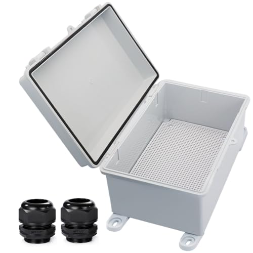 Waterproof Outdoor Electrical Box Junction Box Weatherproof IP67 ABS Plastic Enclosure Switch Router Project Box with Mounting Plate with Wall Bracket 2 Cable Glands Grey 11.4"x7.5"x5.5" - color: Grey, size: 11.4" x 7.5" x 5.5" 1pc