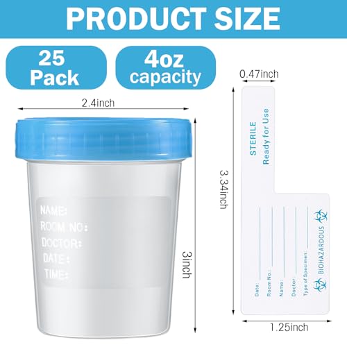 25 Pcs Urine Specimen Cups with Lids Urine Sample Cups, Blue Lids - color: Blue Lids