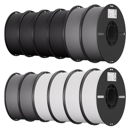 Creality PLA 3D Printer Filament, Multicolor, 12-Pack, 12KG Total - color: Black*4+white*4+grey*4 Pla, size: 12kg