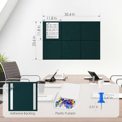 MaxGear Felt Bulletin Board 36" x 24", Dark Green Felt Wall Tiles Push Pins - color: Dark Green, size: 36" x 24"