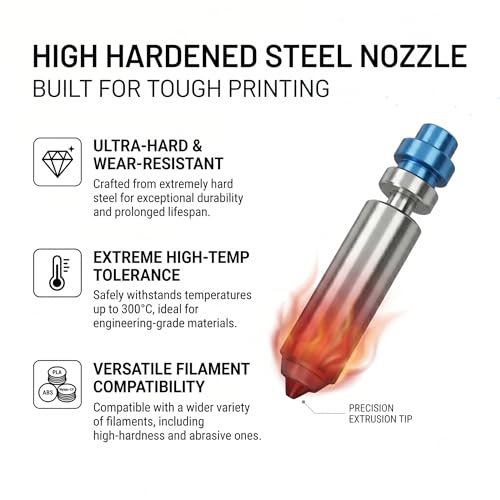 2PK 0.4MM Nozzles Integrated Hardened Steel Nozzles for Anycubic Kobra X, Nickel-Plated Kobra X Hotend Quick, Compatible with PLA-CF、PETG-CF、Nylon-CF, Glass Fiber, and Metal-Filled Filaments (0.4MM)