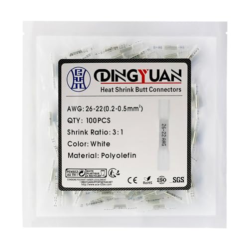 Heat Shrink Crimp Butt Connectors, 26-22 AWG, White, 100PCS - size: White 100PCS