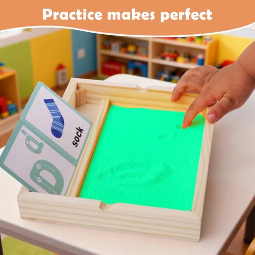 Montessori Sand Tray with Math & Alphabet Learning Cards - color: Green