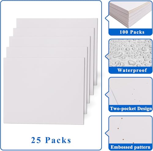 Zzrywuty 100 Packs Two Pocket File Folders with Business Card Slot,Textured Paper,Letter Size,Holds 100 Sheets for School,Office,Business,White - color: White-100pcs