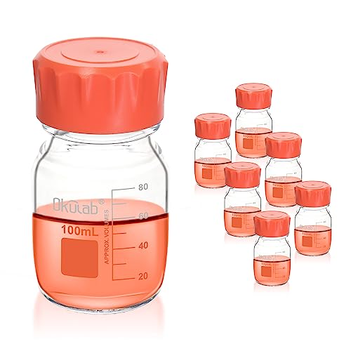 6pcs of 100ml(3.4oz) Round Media Storage Bottles, 3.3 Borosilicate Glass, with GL45 Screw Caps in PP Materia, GL45RB100A6 - style: 6pcs of 100ml