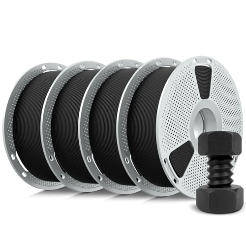SUNLU 4KG PA6-CF 3D Filament 1.75mm, Heat Deflection Temperature up to 209°C, Made of 80% PA Nylon and 20% Carbon Fibers, Stiff & Strong & Heat Resistant, Frosted Texture, 1kg Spool, 4 Packs, Black - color: 4kg Pa6-cf20 Black (Hex Code: #000000 ), size: N