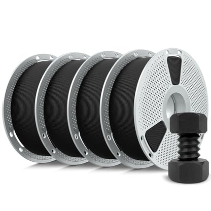 SUNLU 4KG PA6-CF 3D Filament 1.75mm, Heat Deflection Temperature up to 209°C, Made of 80% PA Nylon and 20% Carbon Fibers, Stiff & Strong & Heat Resistant, Frosted Texture, 1kg Spool, 4 Packs, Black - color: 4kg Pa6-cf20 Black (Hex Code: #000000 ), size: N