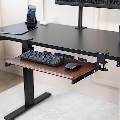 VIVO Dark Walnut Clamp-on 20 x 11 in Keyboard Tray, MOUNT-KB05ES-D - color: Dark Walnut, size: 20 inch
