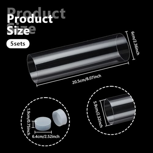 OLYCRAFT 5 Set Transparent Plastic Storage Tubes 2.4x8.1 Inch Test Bottle Organizers Boxes with Lid Plastic Transparent Hollow Tube Plastics Clear Hollow Tube for Beads Bath Salt Wedding Storage - size: 2.4x8.1 Inch