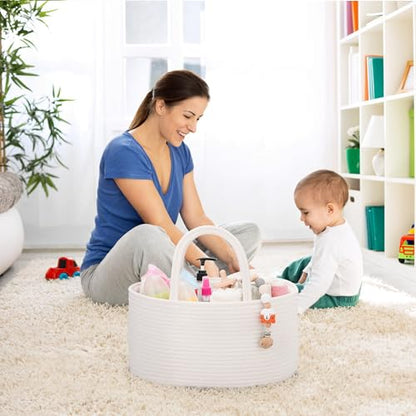 COMSE Baby Diaper Caddy Organizer with Handles, Cotton Rope, White - color: White, size: Regular