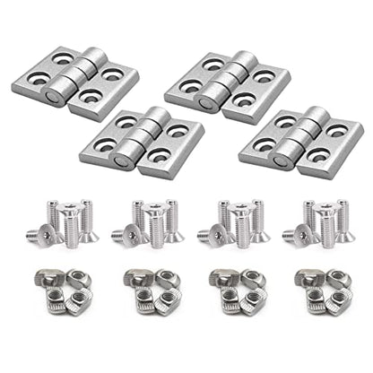 4 Sets 10 Series Aluminum Extrusion Profiles Pivot Hinge Bracket Install Kit Connector, 4Pcs 1010 Hinge with T-Nuts Screw Bolt for 1" x 1" 1 Inch x 1 Inch Extruded Aluminum Rail - style: 4 sets pivot hinge with m5
