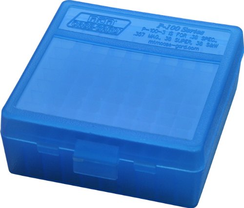 MTM Case-Gard P-100-3-29 Flip-Top Ammo Box, 100 Round, Clear Blue - color: Clear Blue