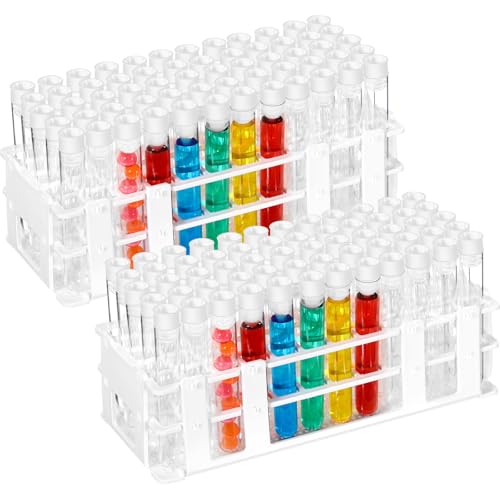 Threehoney 120 Pcs Plastic Test Tubes with Rack Set,White - color: White