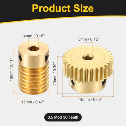 uxcell Worm Gear Set Right Rotation 30T 0.5 Module 1:30 Reduction Rate - size: Gear-3mm, Rod-4mm Bore, style: 0.5M-30T