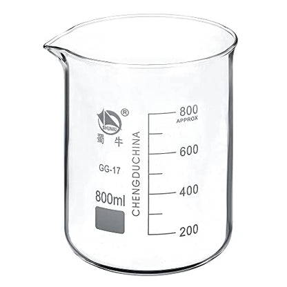 PATIKIL 800ml Low Form Glass Beaker, 3.3 Borosilicate Glass Graduated Printed Scale Measuring Cups with Spout for Kitchen Lab Liquids Transit Boiling - size: 800ml