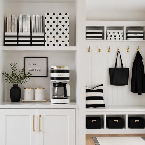 BLU MONACO | Cardboard Magazine File Holder Set of 4 | Vertical Magazine File Holder for Desk and Shelves | Standing File Holder for Classroom School Paper Storage - color: Gold Dots Black Stripes
