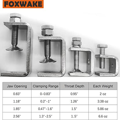 Stainless Steel C Clamps Small 1 1/2 Inch for Mounting, Heavy Duty U Clamps for Metal Working, Mini Desk Clamp with Stable Wide Jaw Opening & Protective Pads/I-Beam Design (2pcs) - color: 1 6/8 In-2pcs-45mm