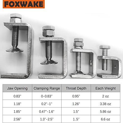 Heavy Duty Stainless Steel C Clamps 2 1/2 Inch for WoodWorking, Small U Clamps for Mounting, Mini Desk Clamps with Stable Wide Jaw Opening & Protective Pads/I-Beam Design (2pcs) - color: 2 9/16 In-2pcs-65mm