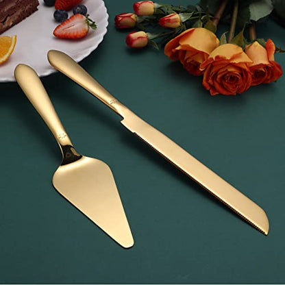 Eisinly Wedding Cake Cutting Set, Cake Knife and Server Set, 2Pcs Gold - color: Gold, size: 13.0 Inch-Standard