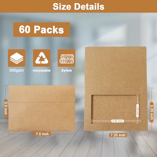 Silunkia 60 Packs Brown Photo Frame Cards with Envelopes for 5 x 7 Picture - color: Brown, size: 5x7