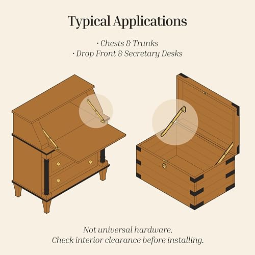 Heavy Duty Brass Plated Lid Stay - One Pair - Lid Support Hinges for Drop Front Desk, Trunk, Chest - SH2-SB - color: Brass