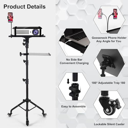 Tossbiss Laptop Tripod on Wheels with 2 Shelves