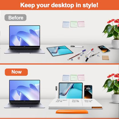Desk Whiteboard Dry Erase Glass Desktop Whiteboard with Calculator, Desk Board with Keyboard Stand for Office or School