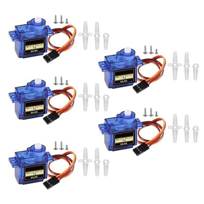 5pcs SG90 Micro Servo Motor Kit 9G Mini Servos with Cable for RC Robot Arm/Hand/Walking Helicopter Airplane Car Boat Control - color: 5pcs