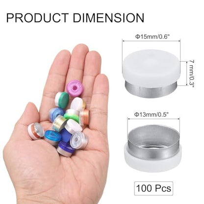 uxcell 13mm Flip Off Caps, 100PCS Burr-Free Flip Off Top Caps Seals Flip Off Aluminum Plastic Vial Flip Off Seals Caps Cover for Glass Vial Freeze-Dried Bottles, White/Silver - color: White/Silver, size: 13mm