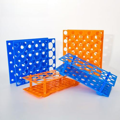 2 Pack Test Tube Rack,50 Well Centrifuge Tube Holder,Detachable Lab Test Tube Holder Rack for 10ml/15ml/50ml(Blue,Orange)