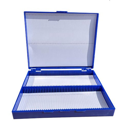 Blue Microscope Slide Box Holds 100 Slides, Plastic Microscope Slide Case Storage Holder