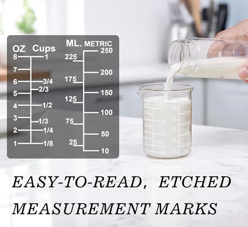 Ackers Etched Graduated Glass Measuring Cup - V-Shaped Spout- High Borosilicate Glass Measuring Cup for Kitchen or Dining, Easy to Read, 250ml (8oz, 1 Cup) - size: 250 ml (8 oz, 1 cup)